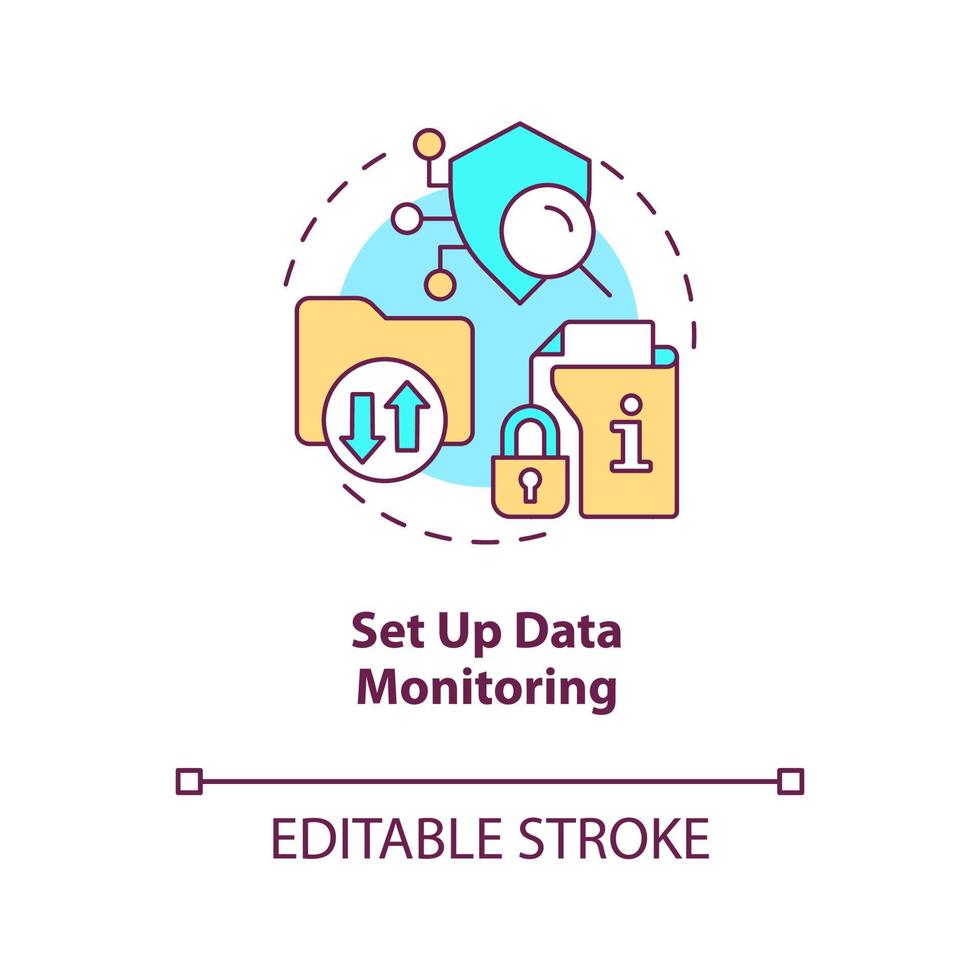 Set up data monitoring concept icon. Check interaction with sensitive files. Safety abstract idea thin line illustration. Isolated outline drawing. Editable stroke vector