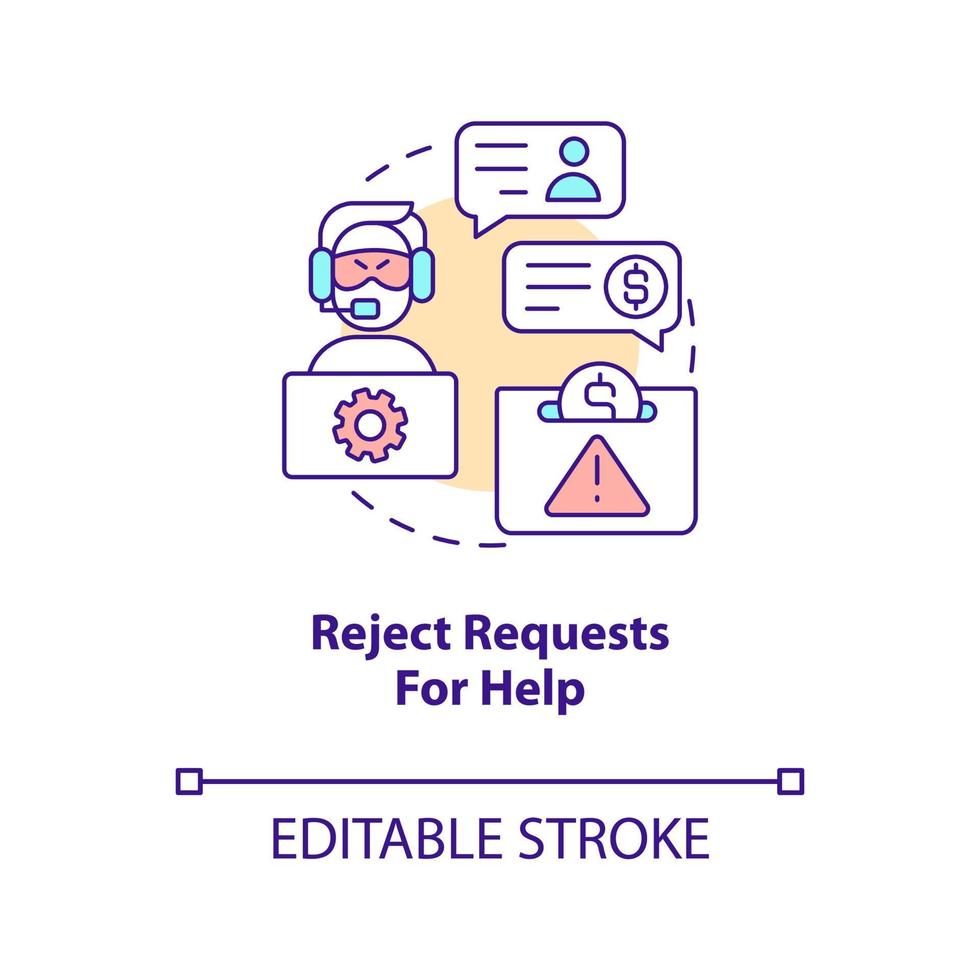 Reject requests for help concept icon. Cyber fraud. Digital scam. Phishing attacks abstract idea thin line illustration. Isolated outline drawing. Editable stroke vector