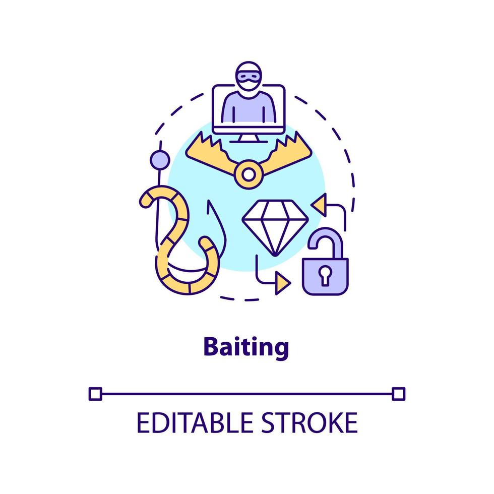 Baiting attack concept icon. Lure victim. False promise. Social engineering tactics abstract idea thin line illustration. Isolated outline drawing. Editable stroke vector