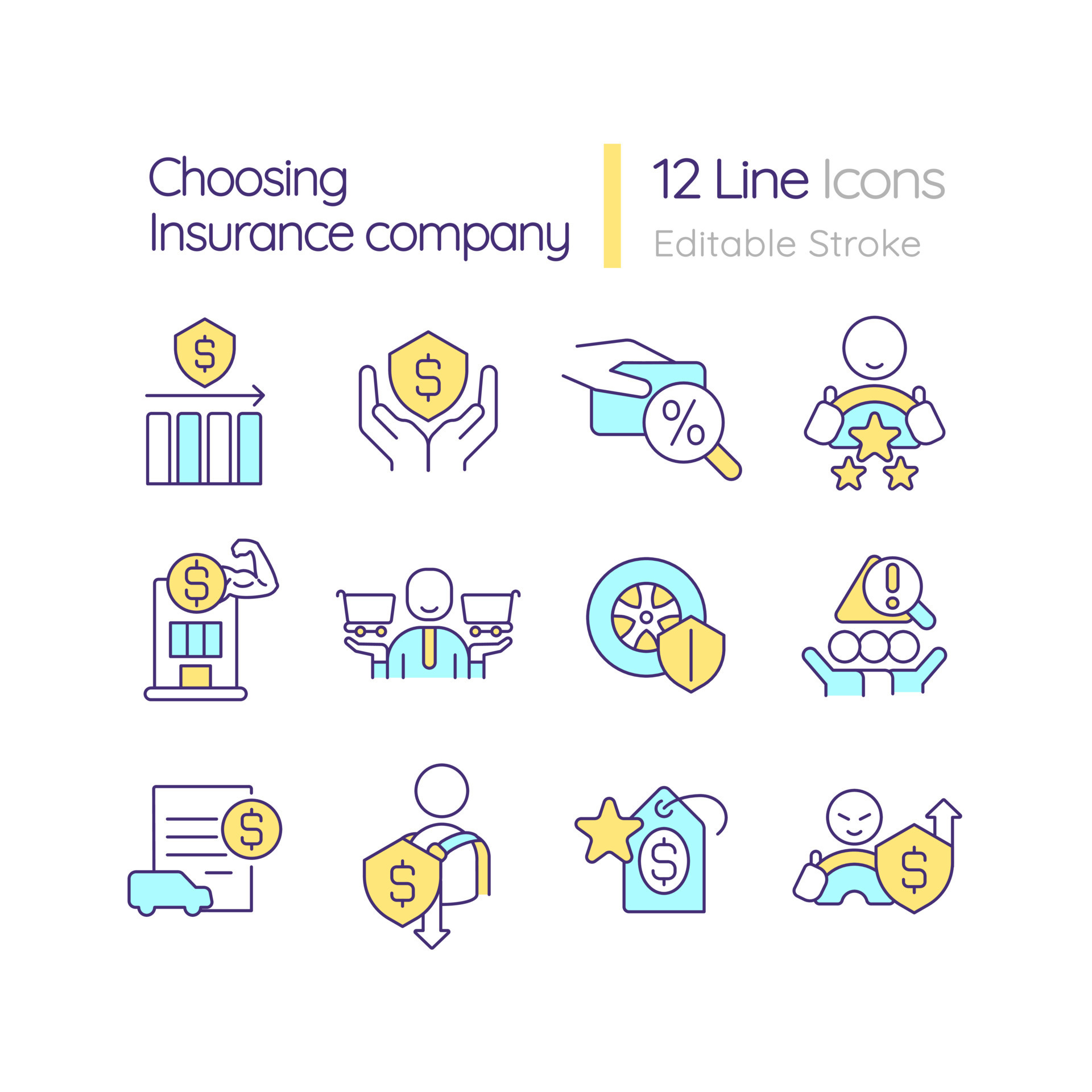 Choosing insurance company RGB color icons set. Policyholders pros