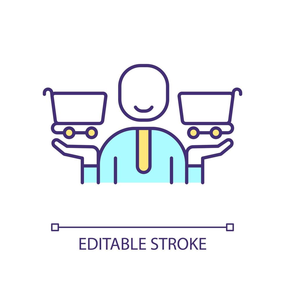 Make purchase decision RGB color icon. Buying help. Consumer assistance. Take choice. Comparing variants. Isolated vector illustration. Simple filled line drawing. Editable stroke