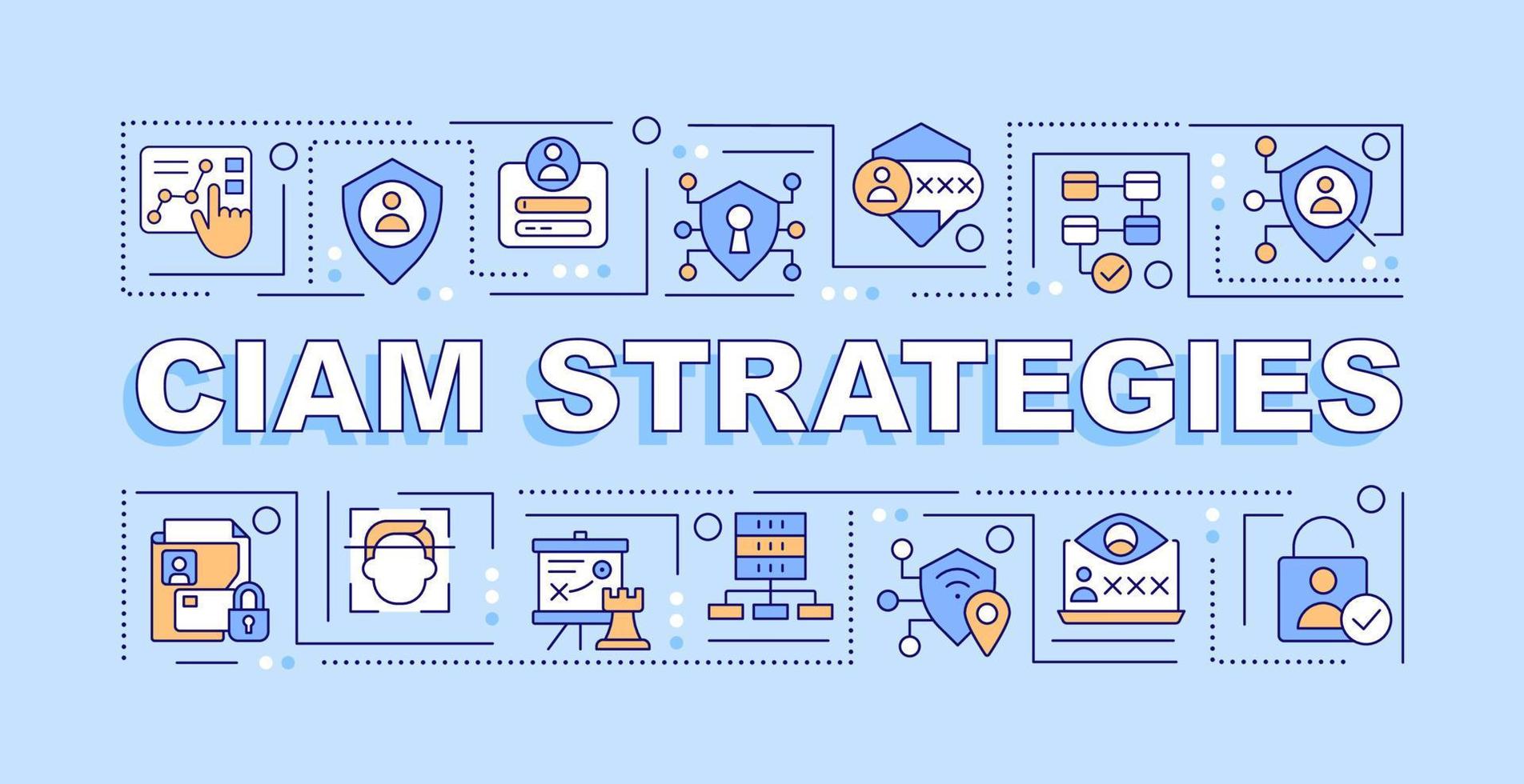 CIAM strategy word concepts light blue banner. Customer data management. Infographics with editable icons on color background. Isolated typography. Vector illustration with text