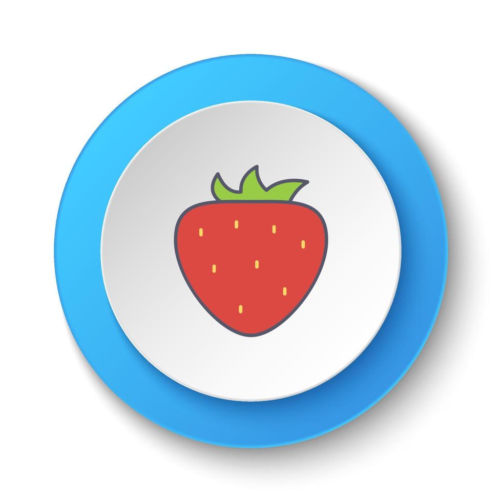 Round button for web icon, strawberry. Button banner round, badge interface for application illustration on white background vector