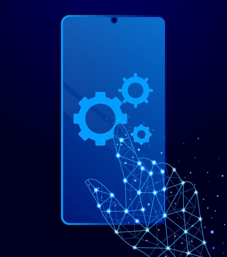 Mass production, settings touch phone. Polygon style touch phone vector illustration