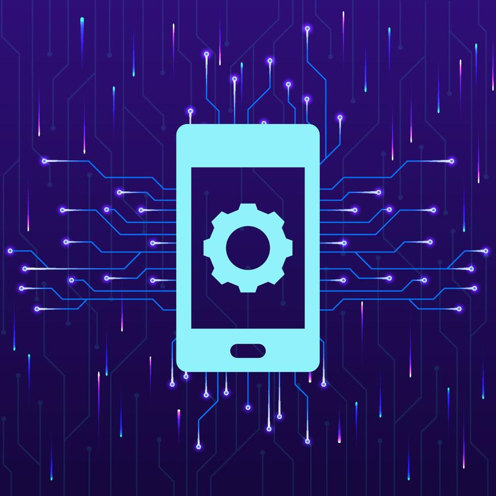 Phone, settings new technology vector icon. New mobile technology concept vector illustration. Phone, settings new technology vector icon on white background