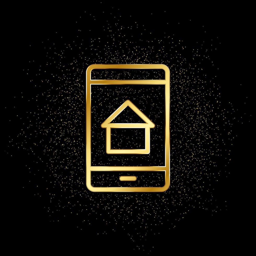 App, house, mobile gold icon. Vector illustration of golden particle background. Real estate concept vector illustration .