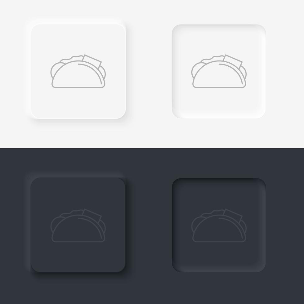 Neumorphic style black and white set food and drink vector icon. Taco vector line icon . icon set