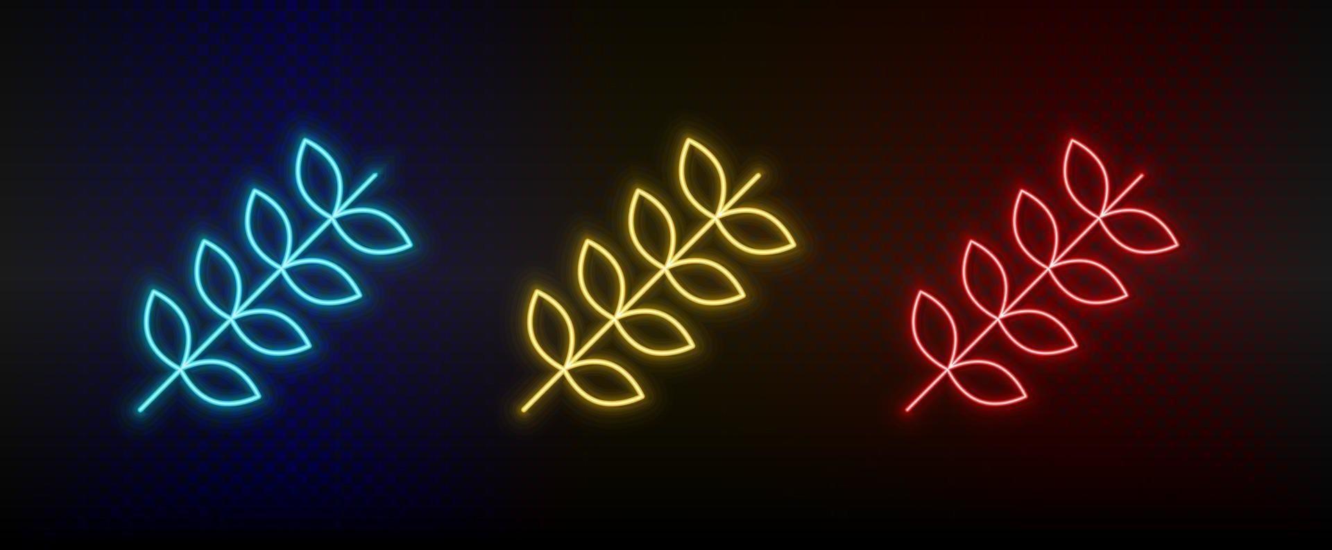 Neon icon set barley. Set of red, blue, yellow neon vector icon on dark background