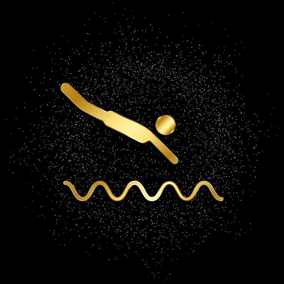 Swimming jump gold, icon. Vector illustration of golden particle on gold vector background