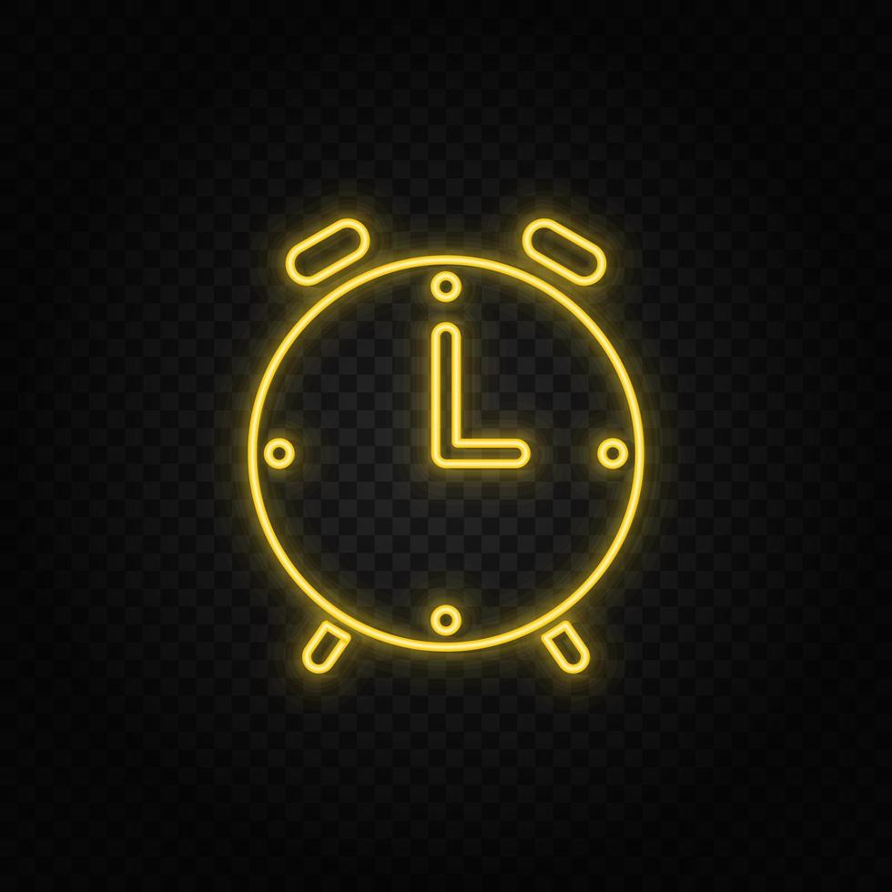 alarma, reloj amarillo neón icono .transparente antecedentes. amarillo neón vector icono en oscuro antecedentes