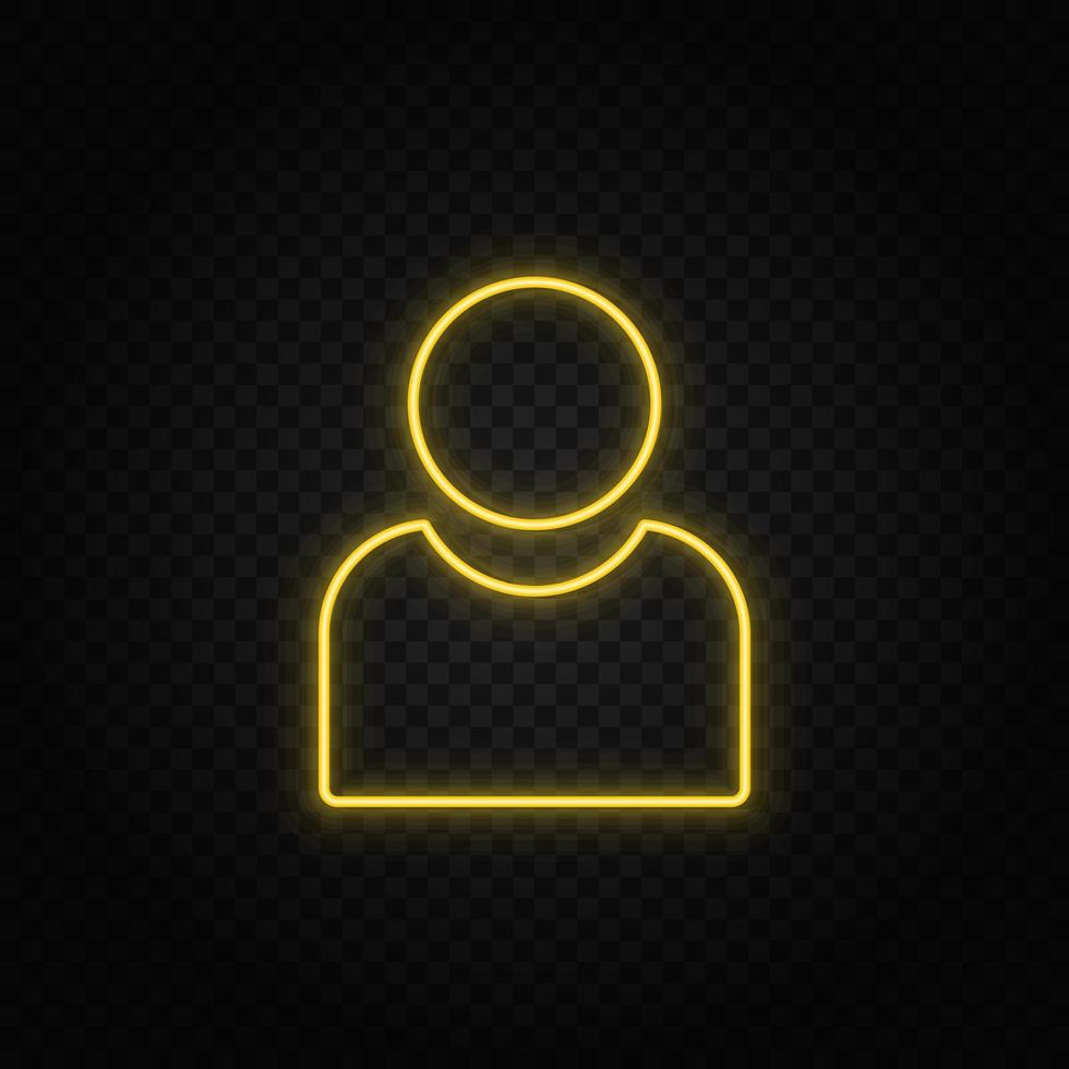 avatar yellow neon icon .Transparent background. Yellow neon vector icon on dark background