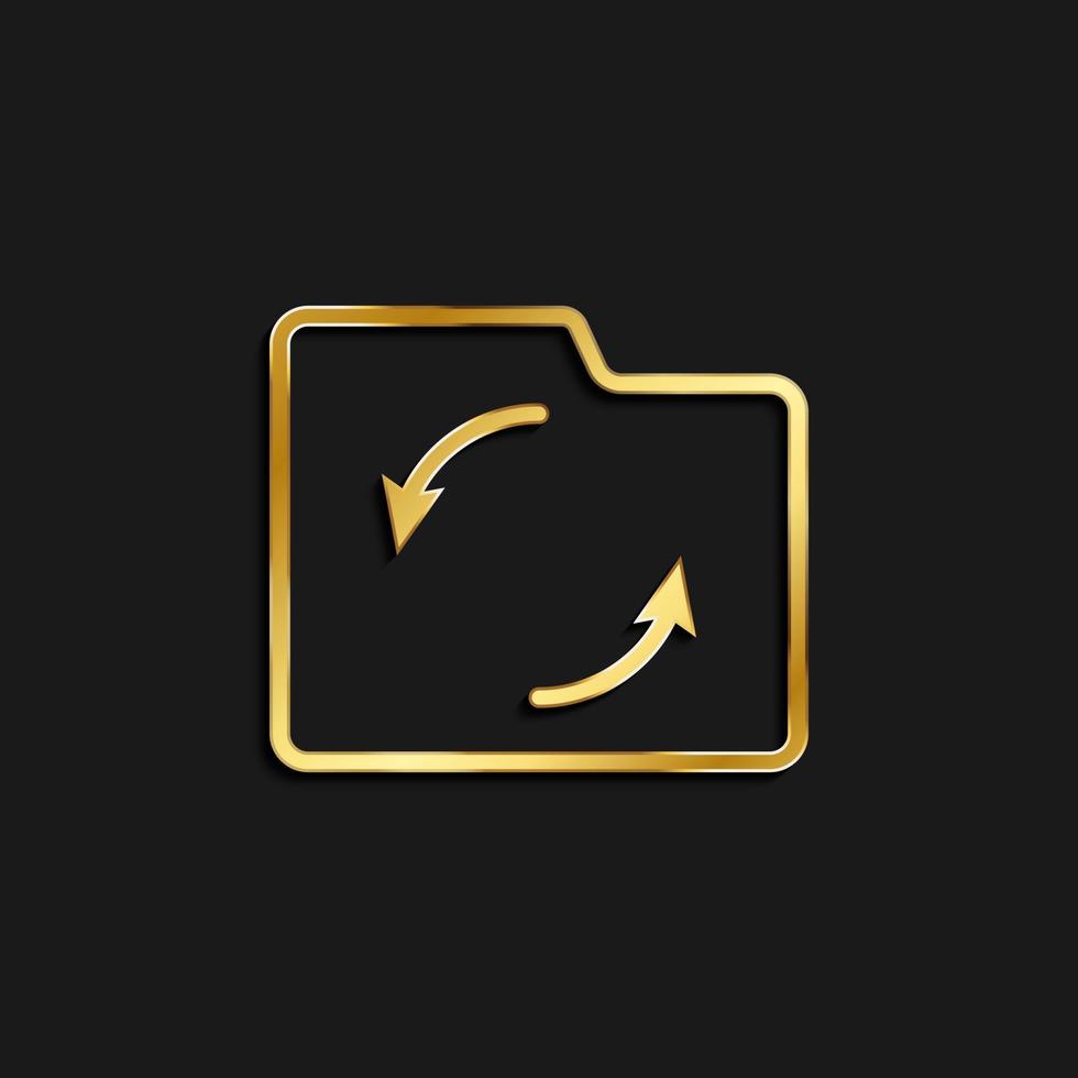 folder, sync gold icon. Vector illustration of golden icon on dark background