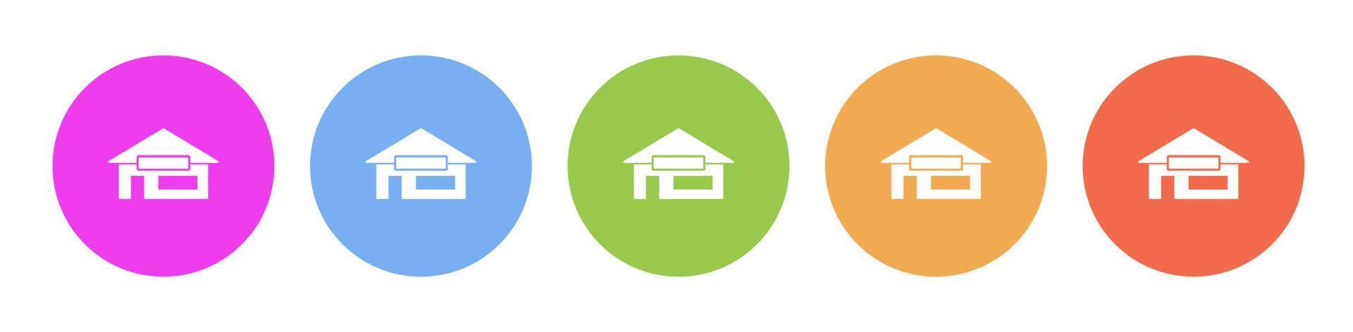 Multi colored flat icons on round backgrounds. House silhouette multicolor circle vector icon on white background