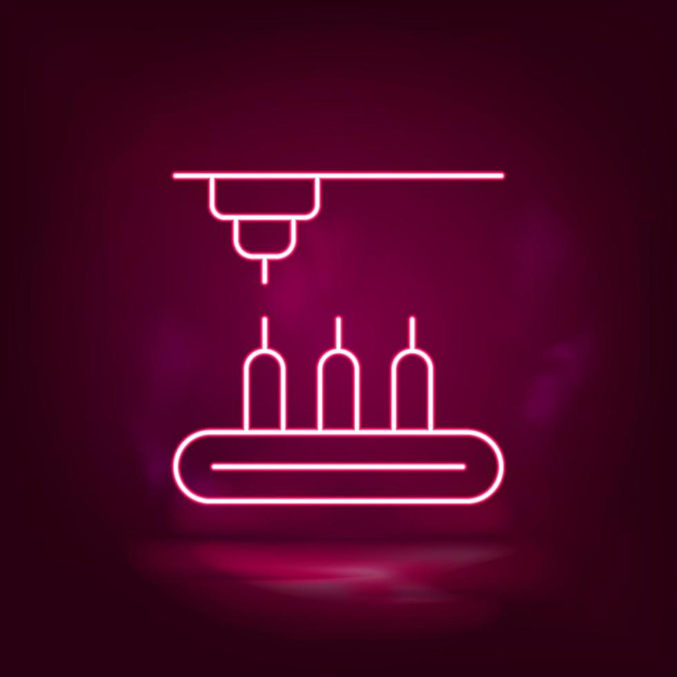 Assembly line, conveyor belt, production vector neon icon. Illustration isolated vector sign symbol - Manufacture Robotics icon vector neon - Vector.