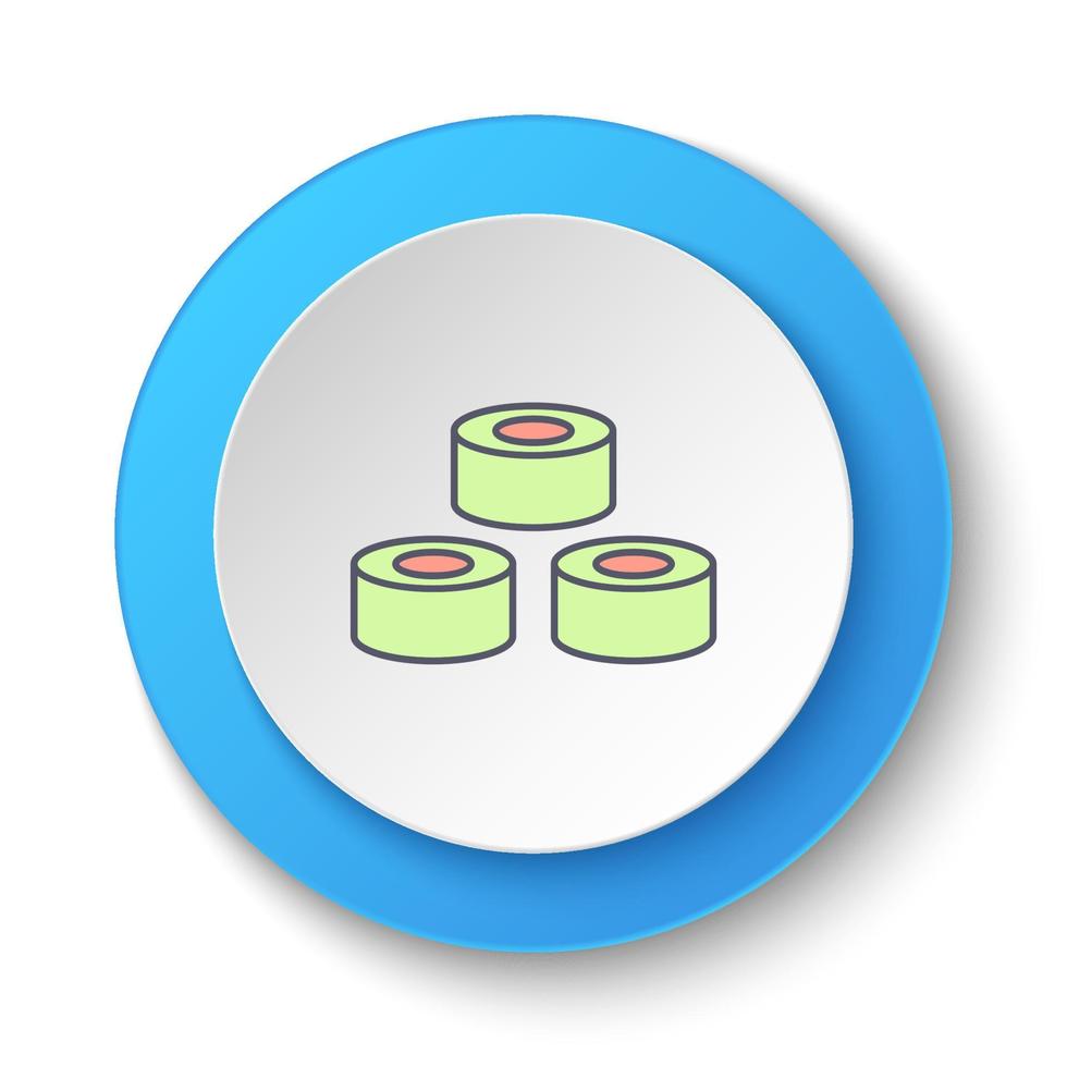 redondo botón para web icono, Sushi, pez. botón bandera redondo, Insignia interfaz para solicitud ilustración en blanco antecedentes vector