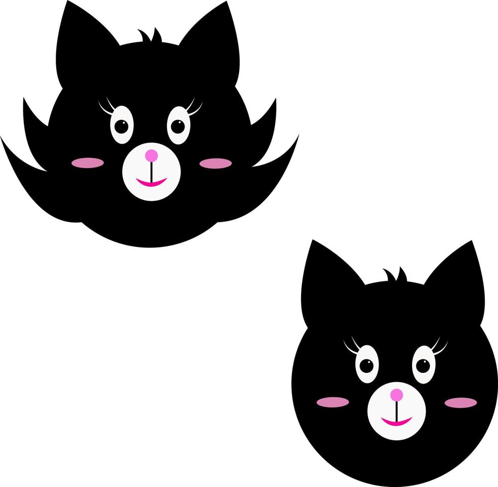 Black white cute cat sitting kitten set. Pink hearts. Cartoon kitty character. Kawaii animal. Funny face with eyes, mustaches, nose, ears. Love Greeting card. Flat design. Blue background. Vector. vector
