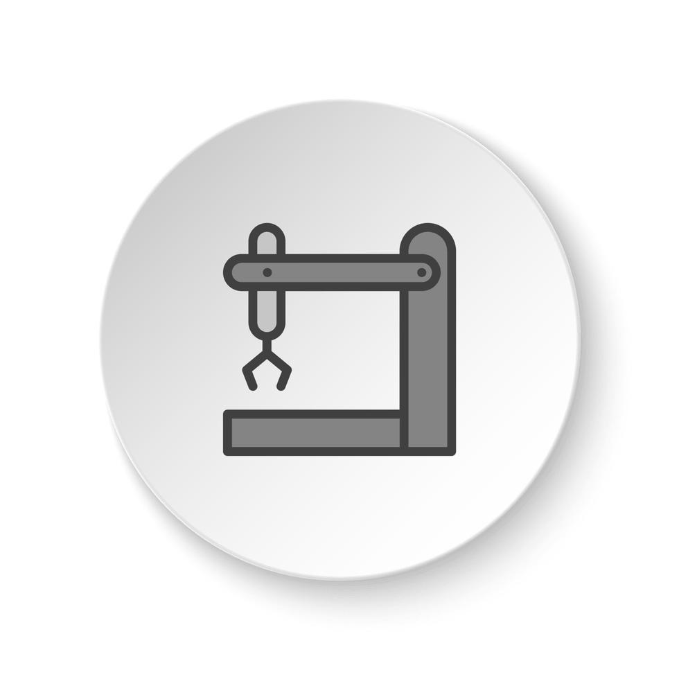 Round button for web icon, assemble line, industrial robot. Button banner round, badge interface for application illustration on white background vector