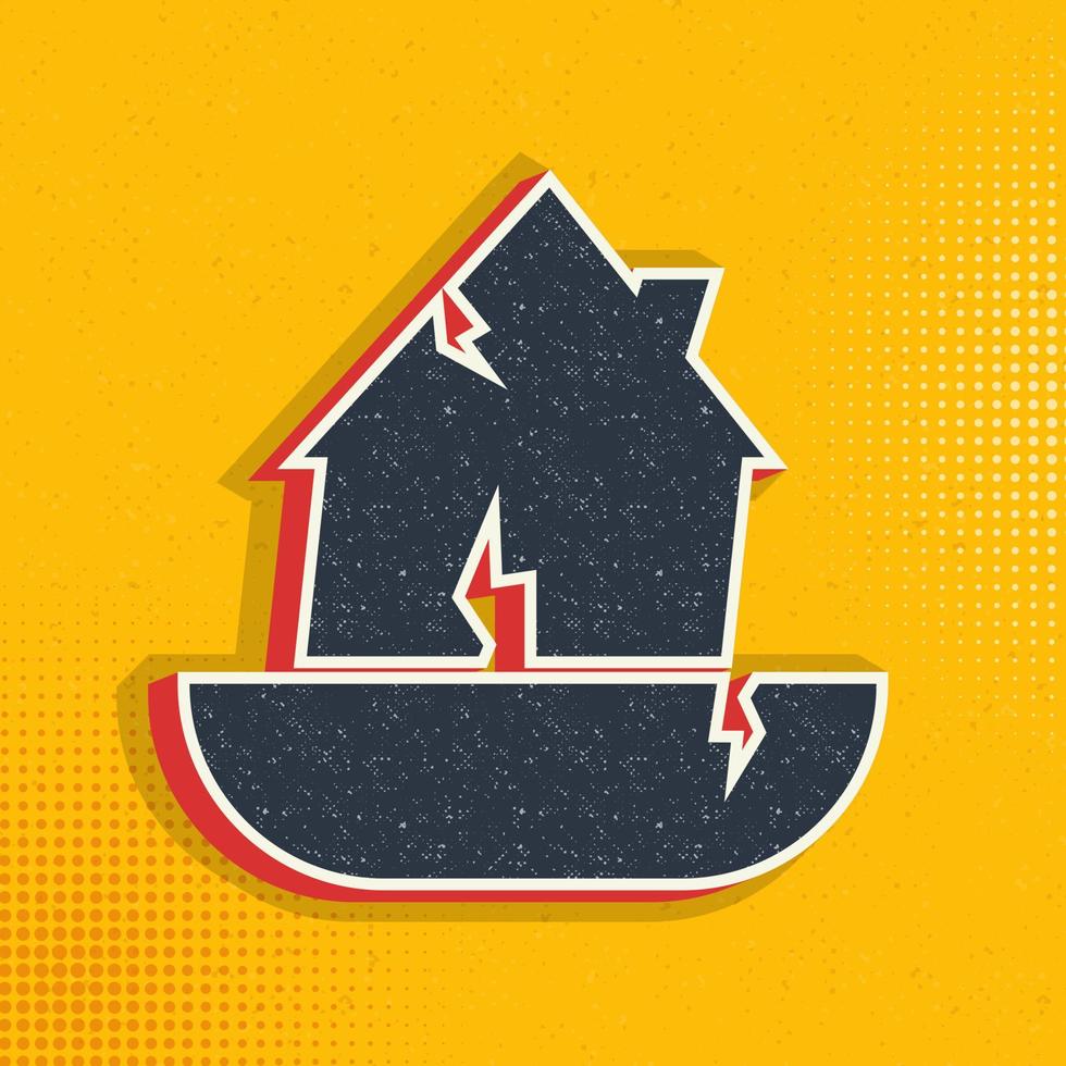 Damage, earthquake, home, house pop art, retro icon. Vector illustration of pop art style on retro background