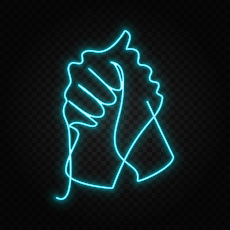 Handshake continuous line neon vector icon. One line art, illustration .