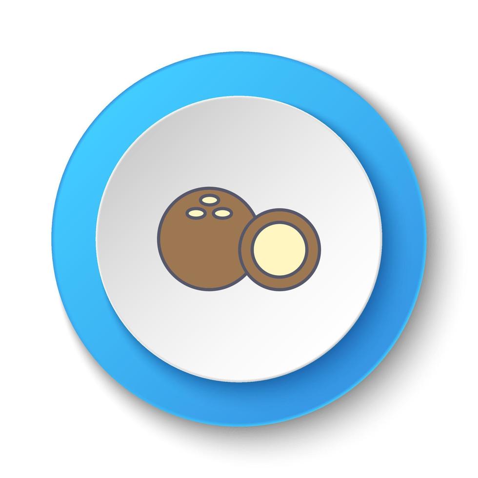 Round button for web icon, coconut. Button banner round, badge interface for application illustration on white background vector