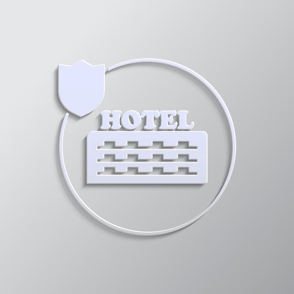 hotel, viajar, seguro, icono, vector, asegurable, fusible papel estilo. gris color vector fondo- papel estilo vector icono. en blanco antecedentes