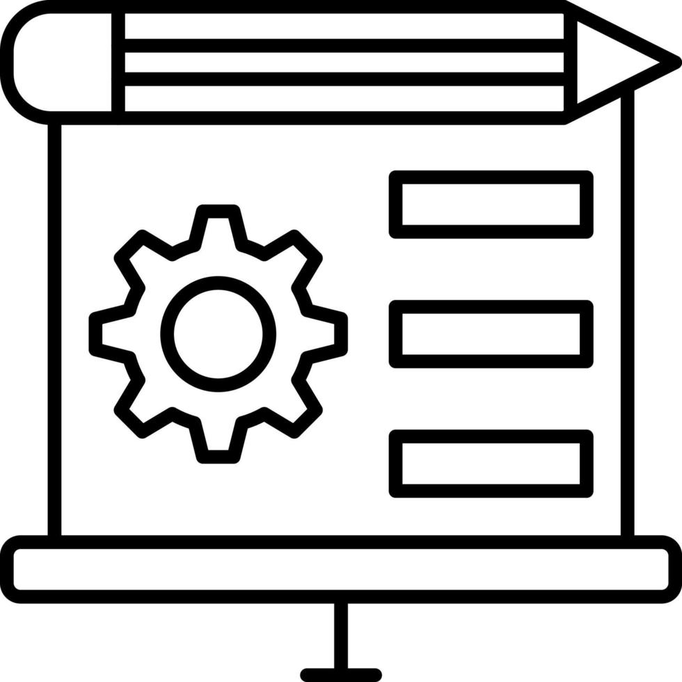 Projector Pencil Cogwheel Icon Vector. Engineering Developing Designing Illustration. Education Service Methodology Agile Development Tools Logo. Learning Process Industrial Symbol vector