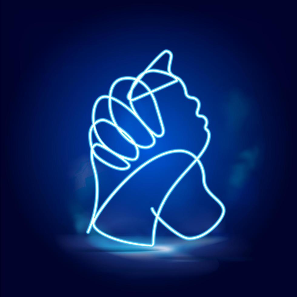 Handshake continuous line neon vector icon. One line art, illustration