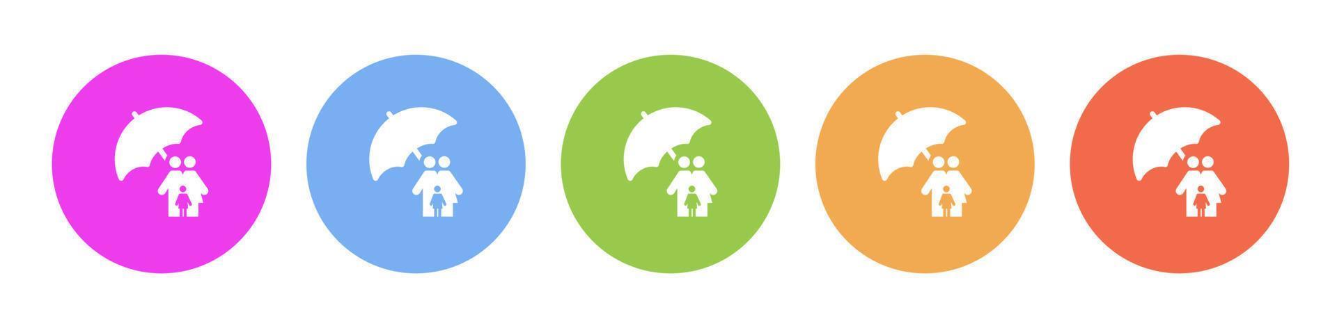 multi de colores plano íconos en redondo antecedentes. cuidado, familia, seguro, paraguas multicolor circulo vector icono en blanco antecedentes