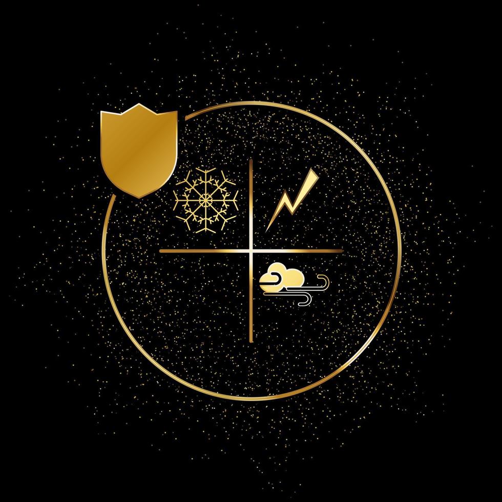 hogar, seguro, natural, calamidad, clima oro icono. vector ilustración de dorado partícula antecedentes. oro vector icono