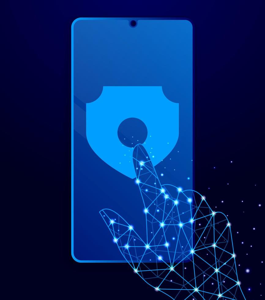 antivirus, security touch phone. Polygon style touch phone vector illustration