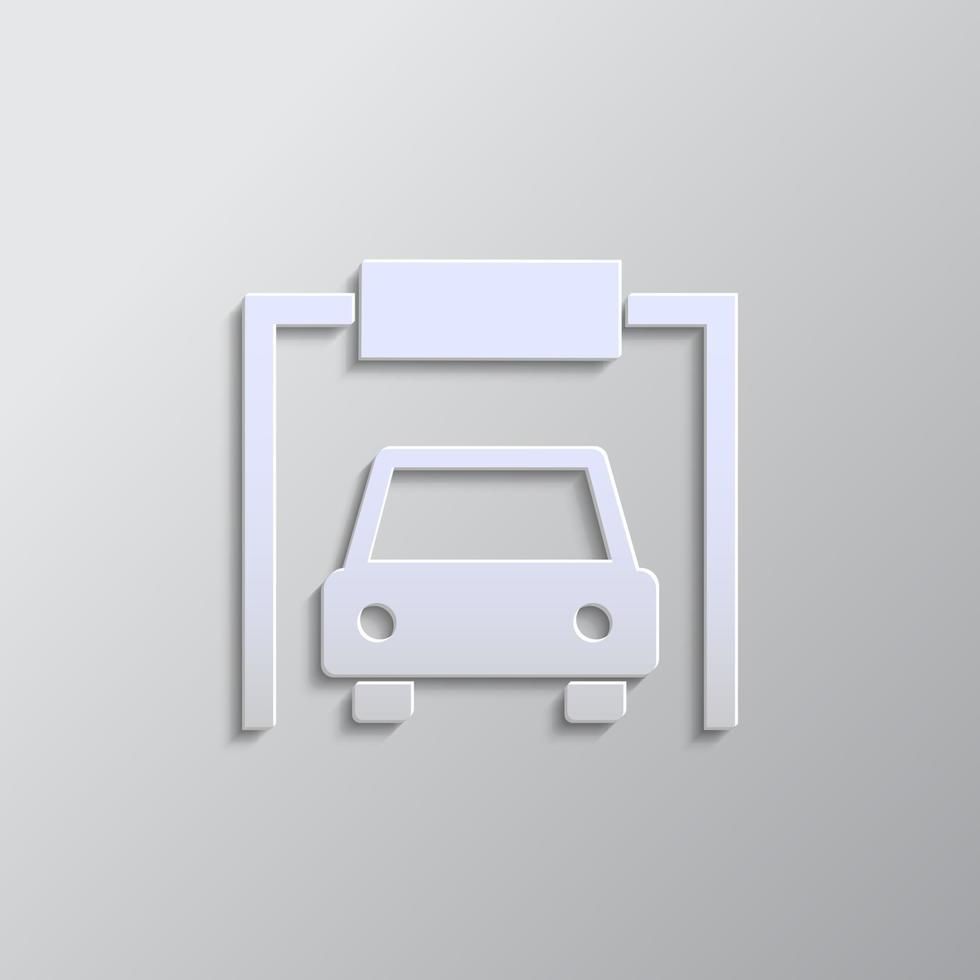 Car, garage paper style, icon. Grey color vector background- Paper style vector icon.
