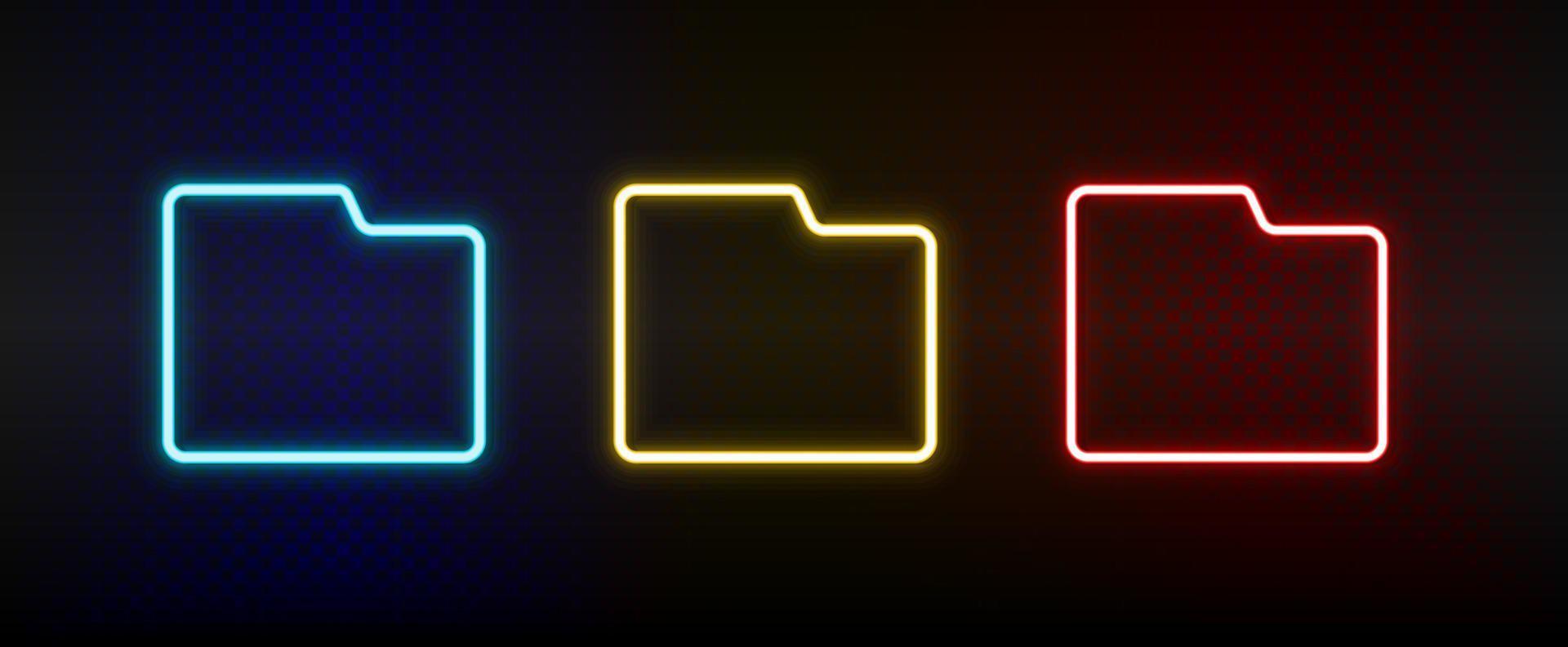 folder neon icon set. Set of red, blue, yellow neon vector icon on dark transparent background