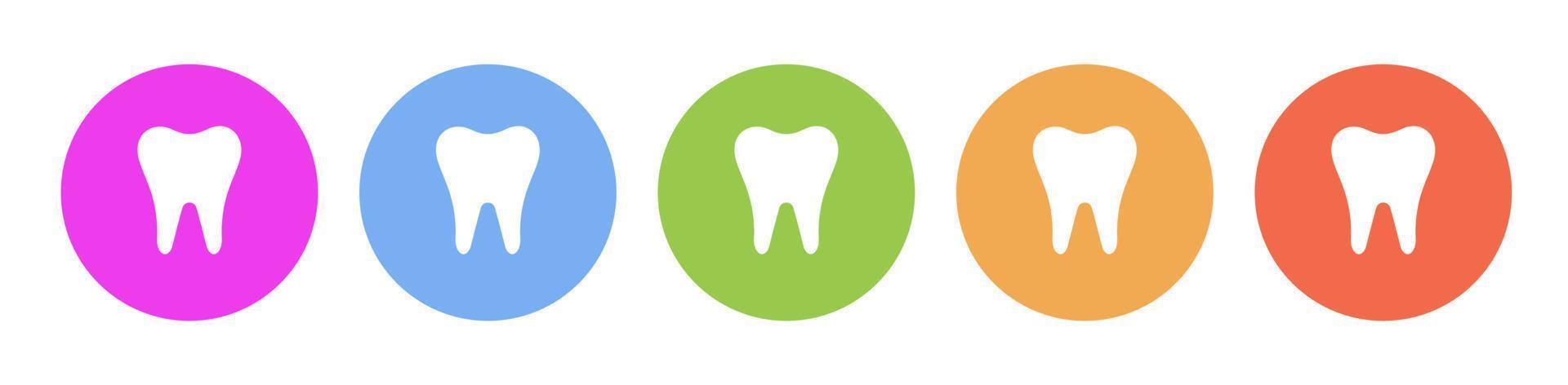 Multi colored flat icons on round backgrounds. Tooth multicolor circle vector icon on white background