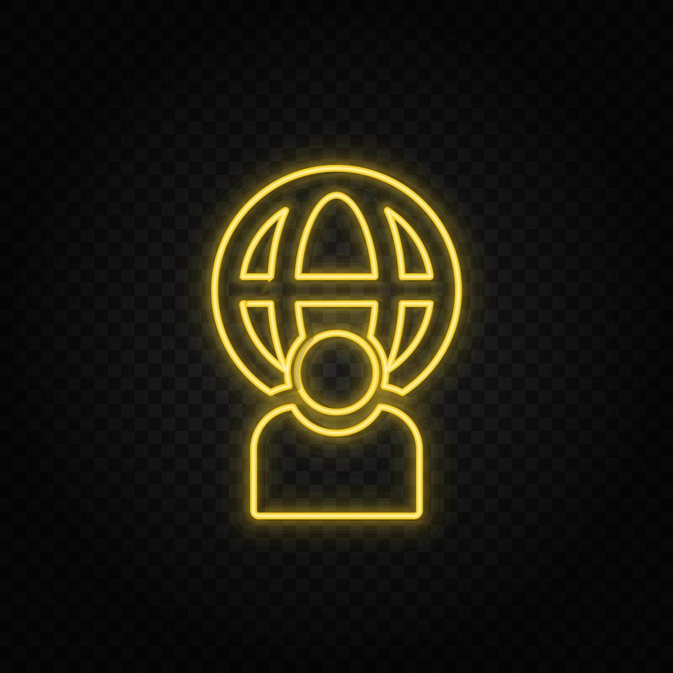 user, global yellow neon icon .Transparent background. Yellow neon vector icon on dark background