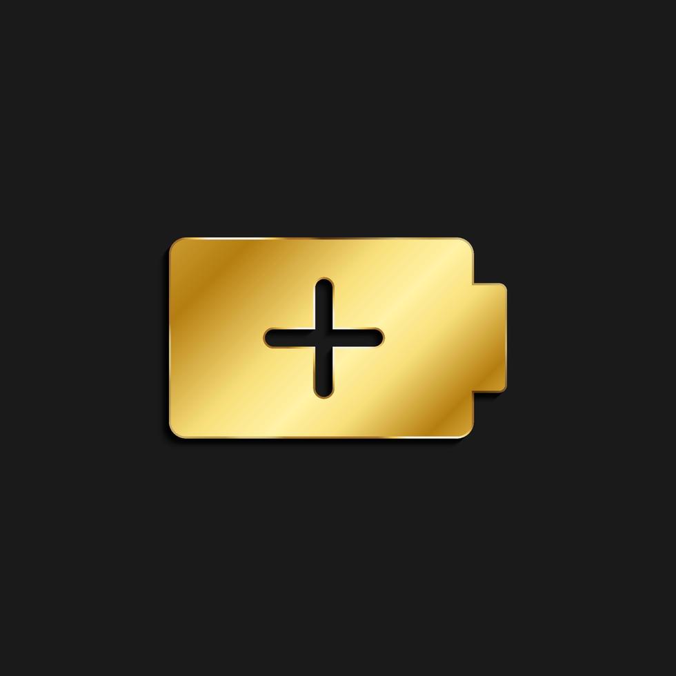 charge, add, battery gold icon. Vector illustration of golden style icon on dark background