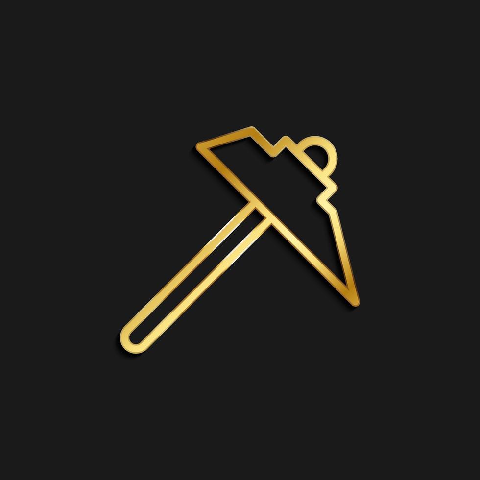 miner, pick, tool gold icon. Vector illustration of golden dark background .