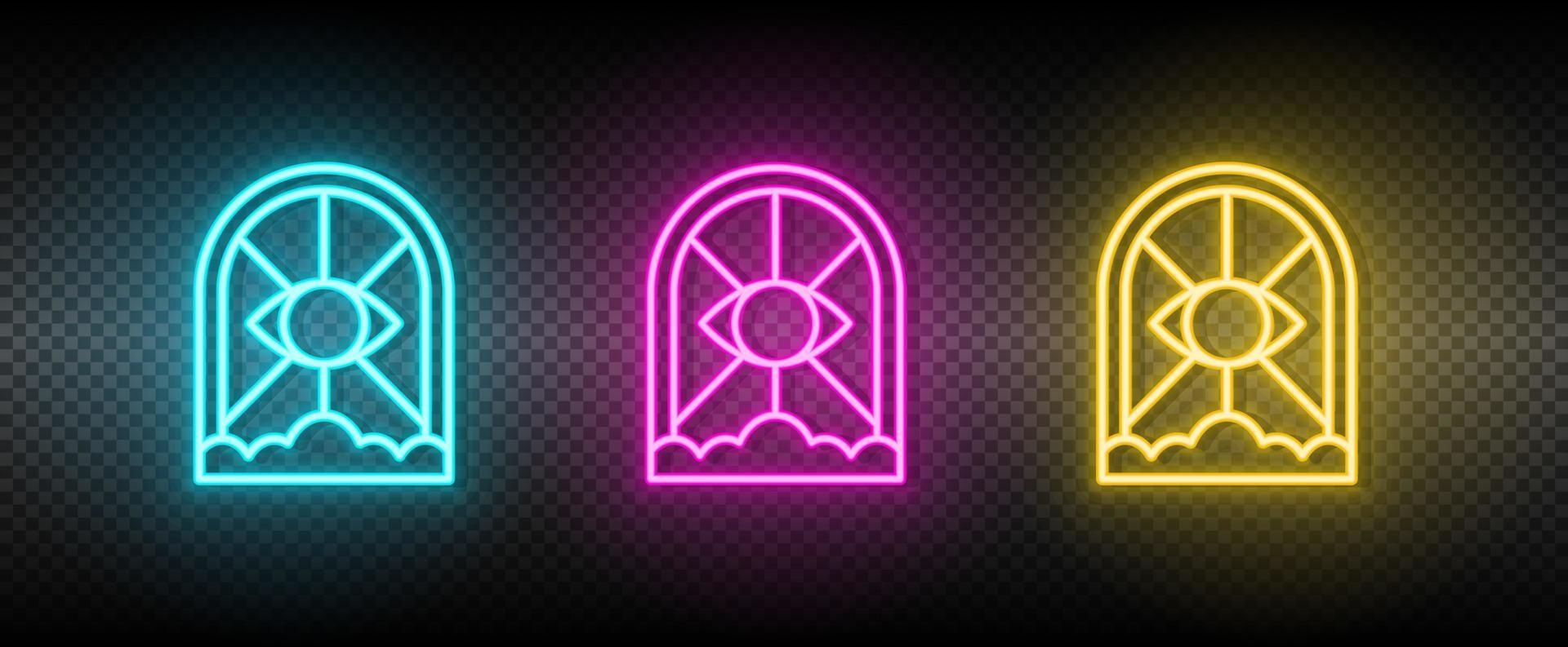 Gate, eye, cloud symbol neon vector icon