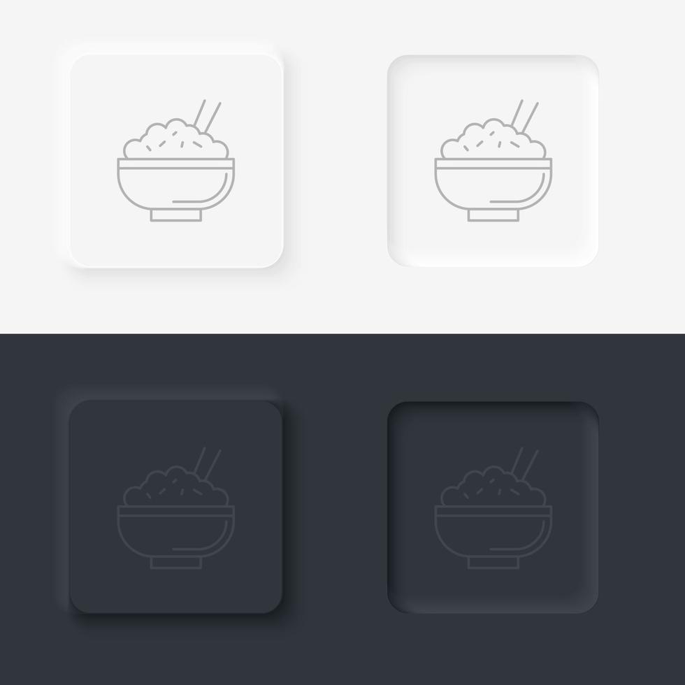 Neumorphic style black and white set food and drink vector icon. Rice bowl icon line symbol. Premium quality isolated japan food element in trendy style icon set