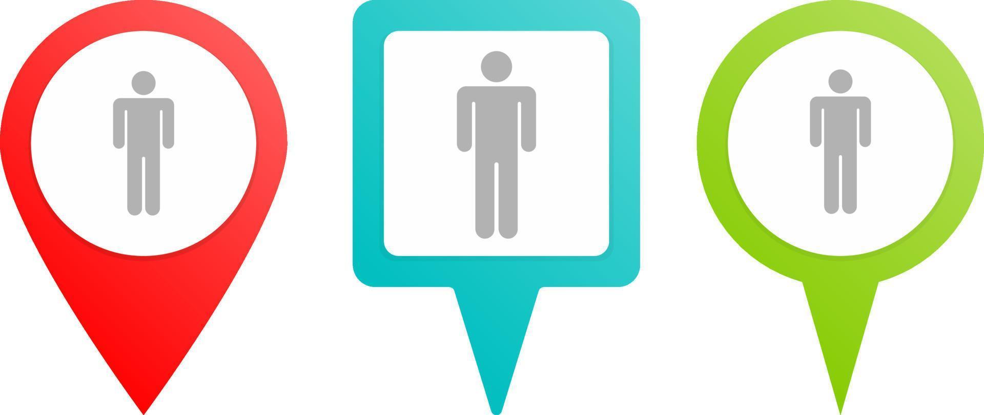 Man pin icon. Multicolor pin vector icon, diferent type map and navigation point.