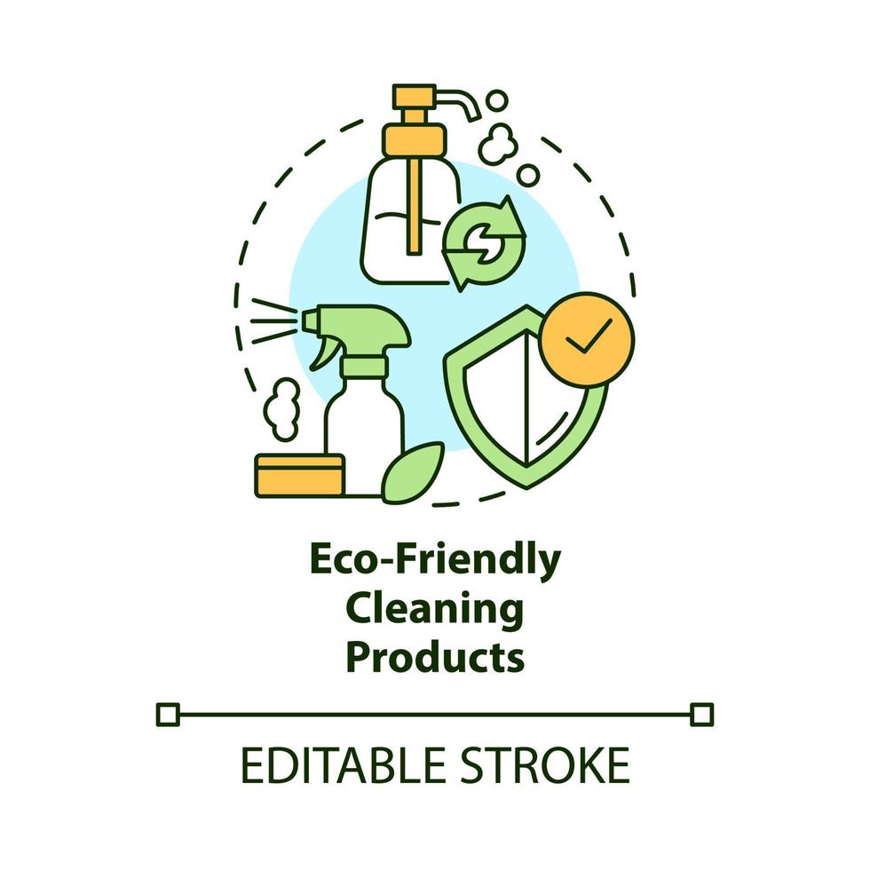Eco-friendly cleaning products concept icon. Environmental household detergent abstract idea thin line illustration. Isolated outline drawing. Editable stroke vector