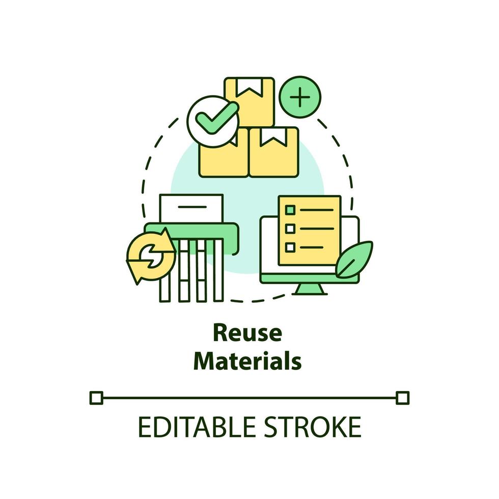 Reuse materials concept icon. Recycled products. Renewable resources. Eco office abstract idea thin line illustration. Isolated outline drawing. Editable stroke vector