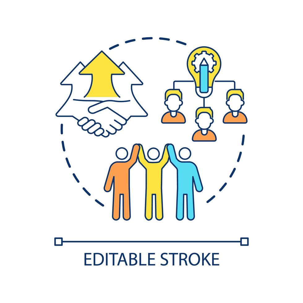 Successful teamwork concept icon. Collective brainstorming. Supportive work environment abstract idea thin line illustration. Isolated outline drawing. Editable stroke vector