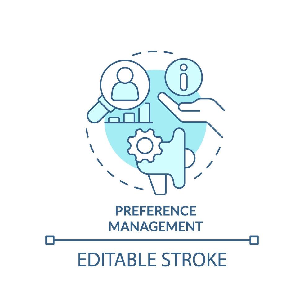 Preference management turquoise concept icon. Using consumer information abstract idea thin line illustration. Isolated outline drawing. Editable stroke vector