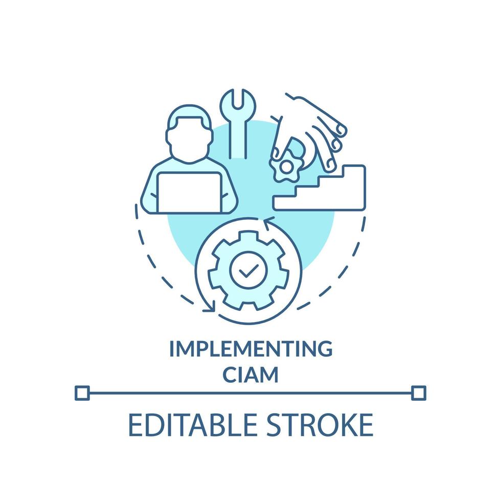 Implementing CIAM turquoise concept icon. Digital business optimization abstract idea thin line illustration. Isolated outline drawing. Editable stroke vector