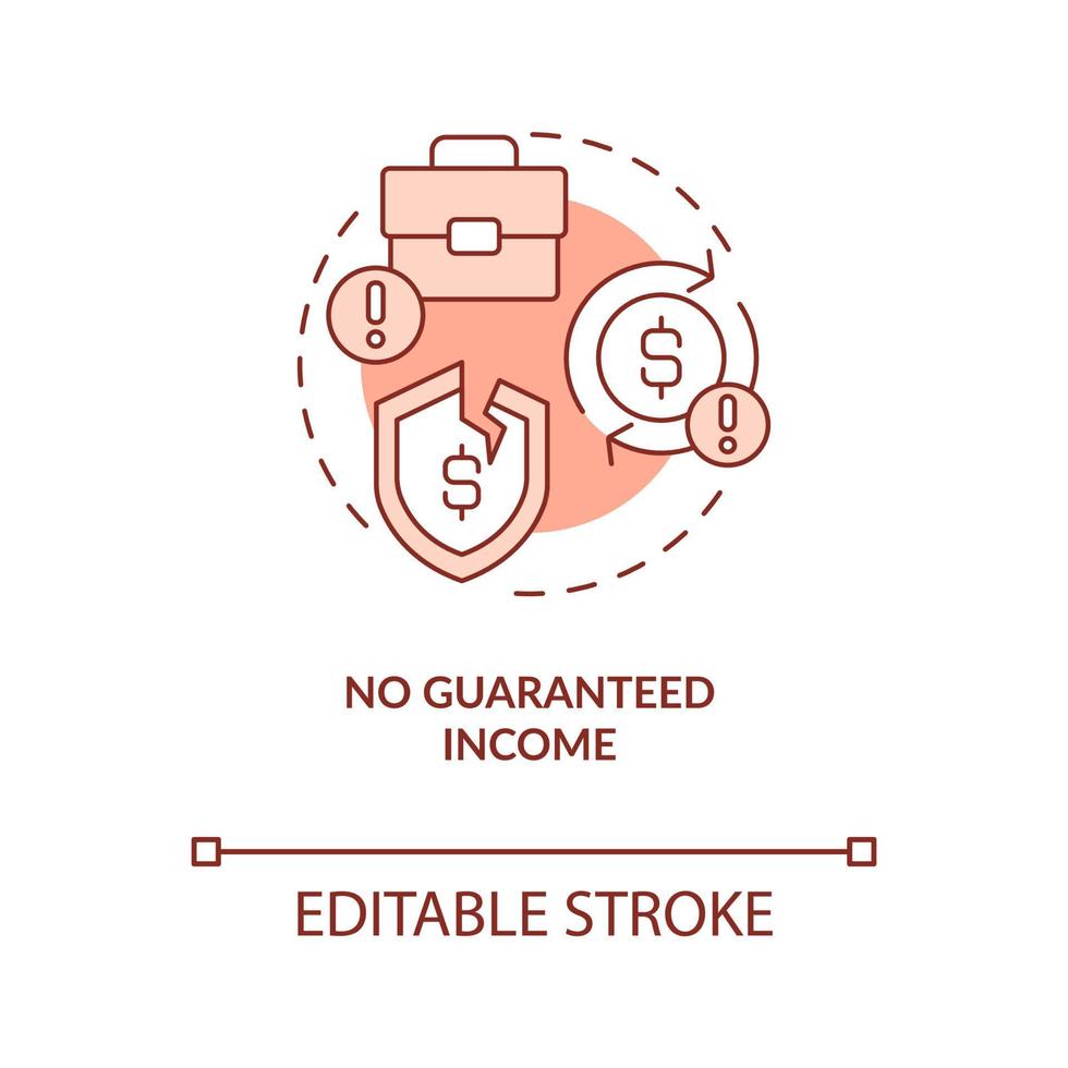No guaranteed income red concept icon. Running business from home challenge abstract idea thin line illustration. Isolated outline drawing. Editable stroke vector