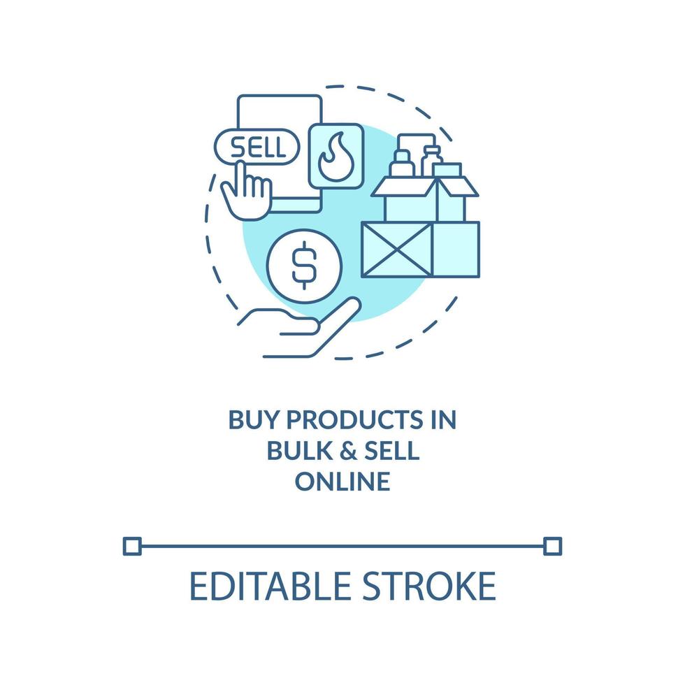 Buy products in bulk and sell online turquoise concept icon. Successful home company abstract idea thin line illustration. Isolated outline drawing. Editable stroke vector