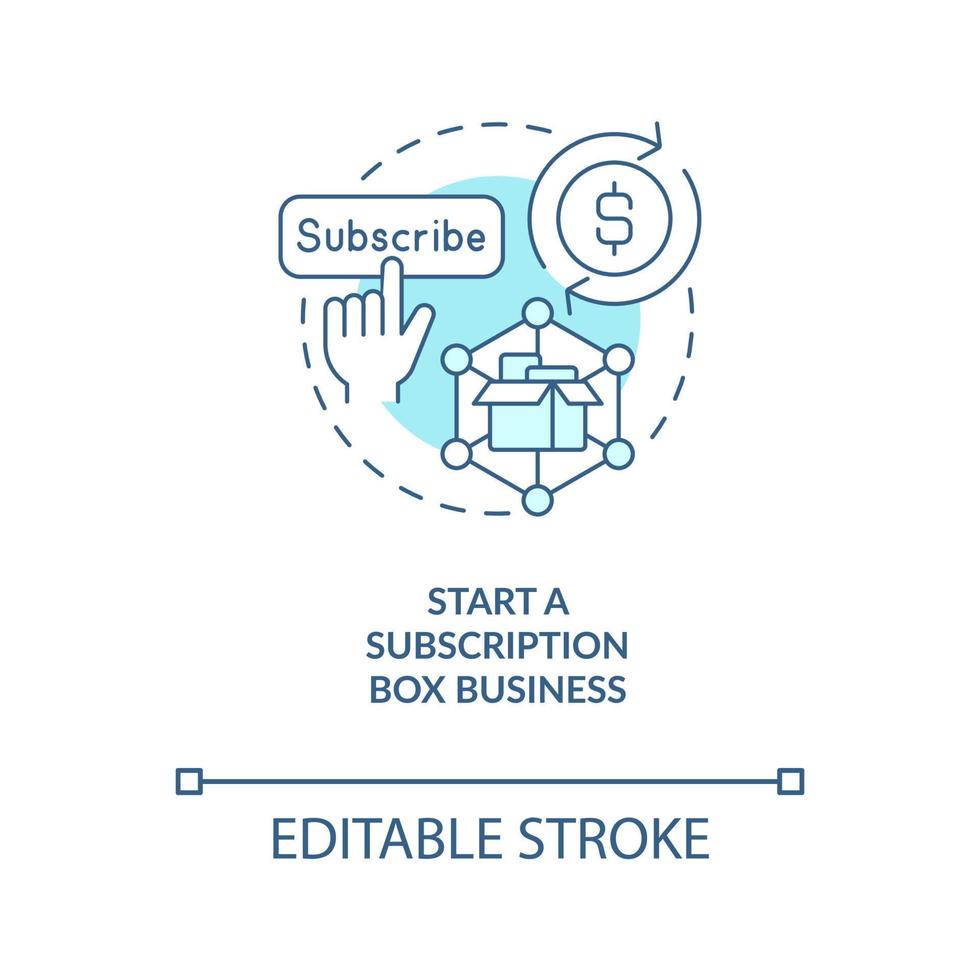 Start subscription box business turquoise concept icon. Sell online. Home based company thin line illustration. Isolated outline drawing. Editable stroke vector