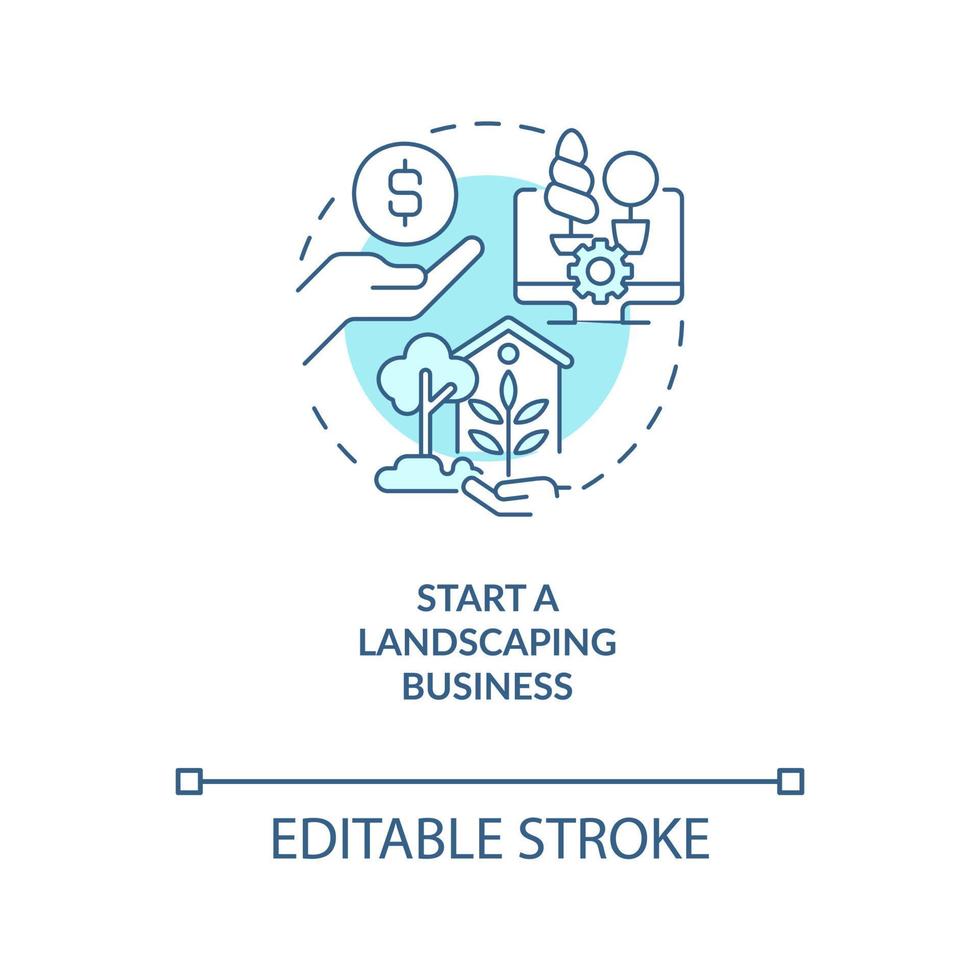 Start landscaping business turquoise concept icon. Home based work for ladies abstract idea thin line illustration. Isolated outline drawing. Editable stroke vector