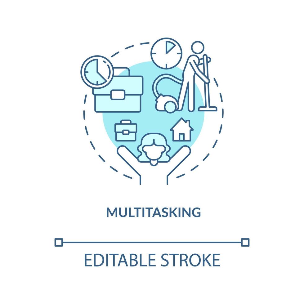 Multitasking turquoise concept icon. Distance work. Home based business advantage abstract idea thin line illustration. Isolated outline drawing. Editable stroke vector