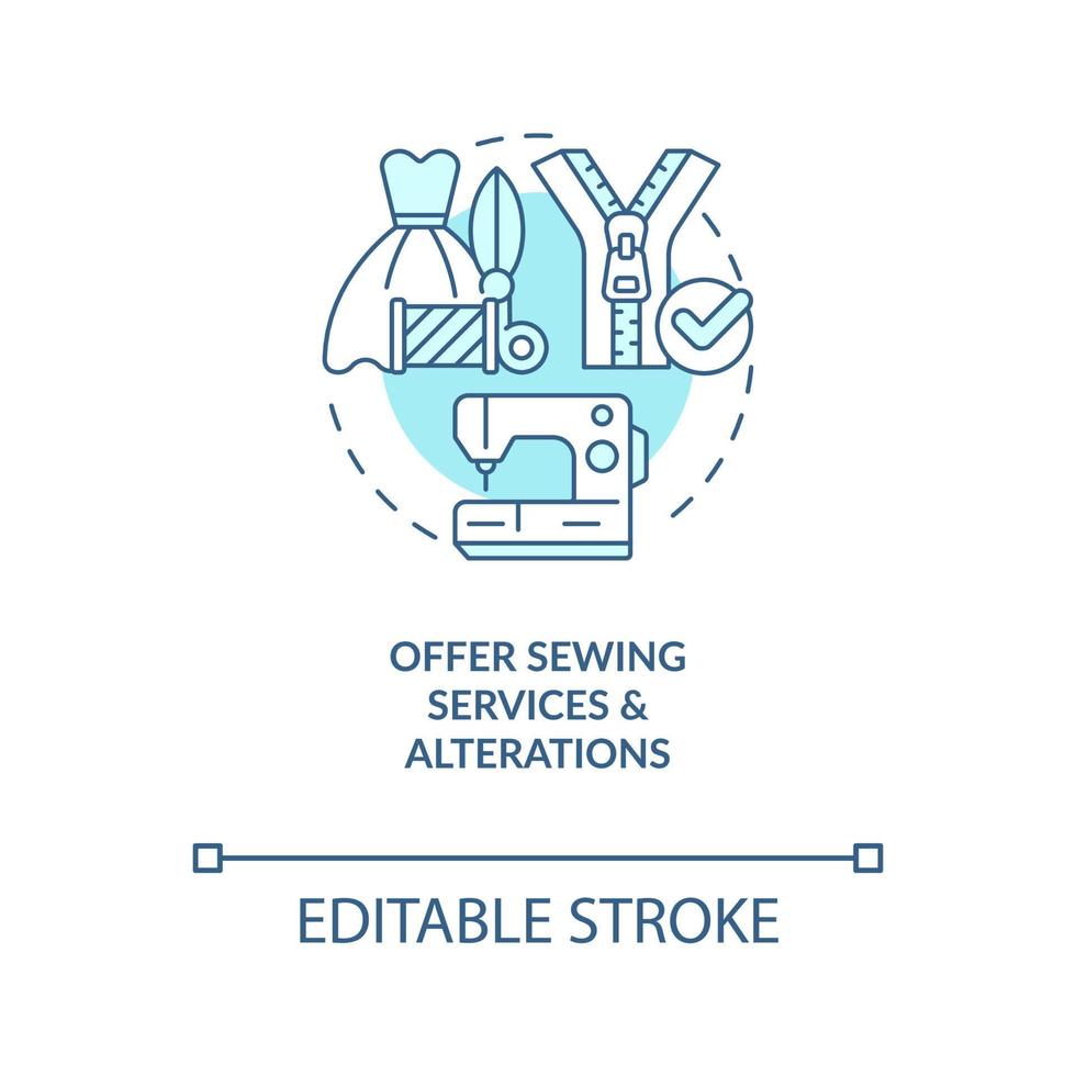 Offer sewing services and alterations turquoise concept icon. Remote work for ladies abstract idea thin line illustration. Isolated outline drawing. Editable stroke vector
